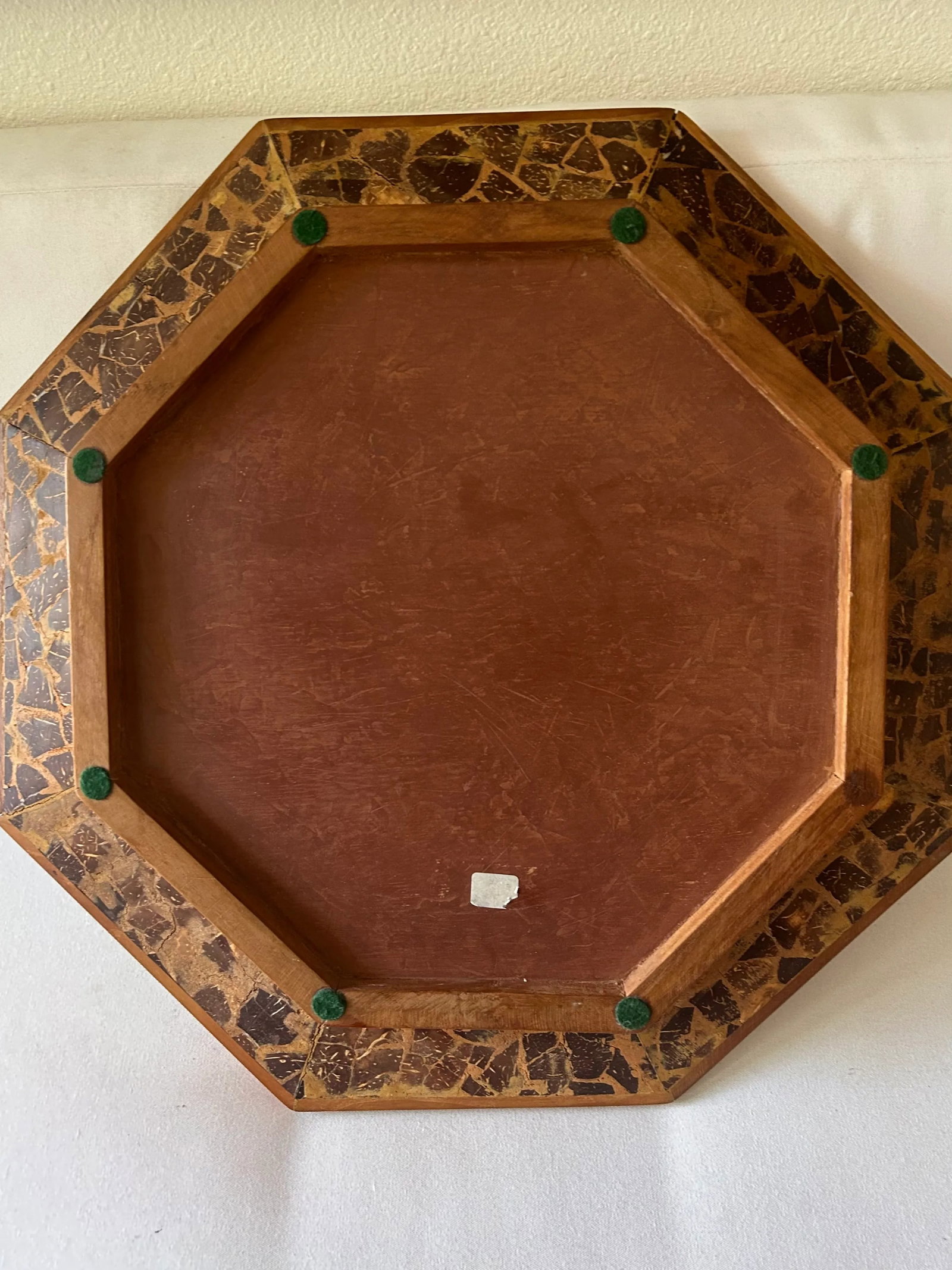 Vintage Brutalist Wood Mosaic Folk Art Charger Tray - 4