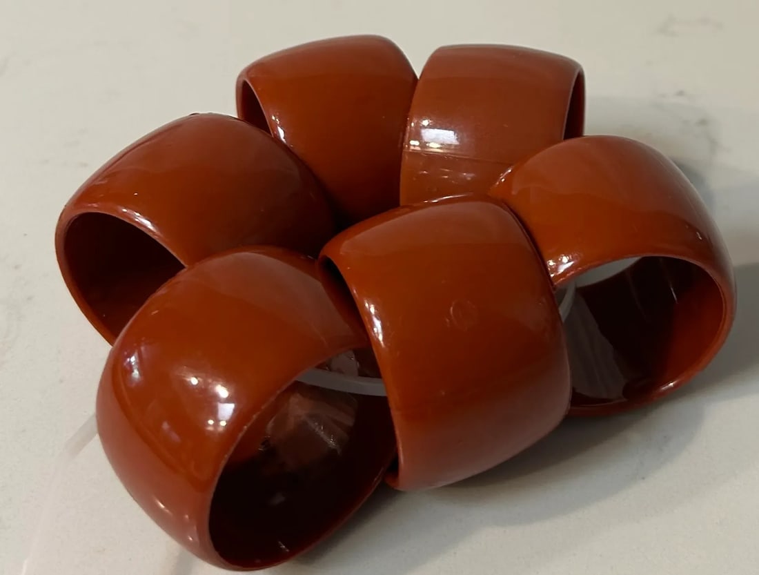 1980s Tera Cota Melamine Napkin Rings- Set of 6 - 9
