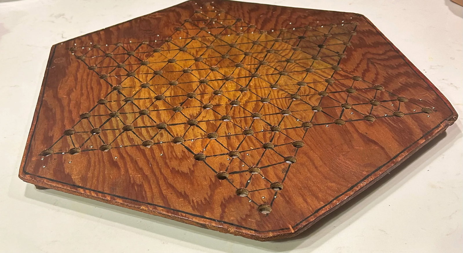 1970's Folk Art Wooden Chinese Checker Board Hanging, Signed by Artist - 2