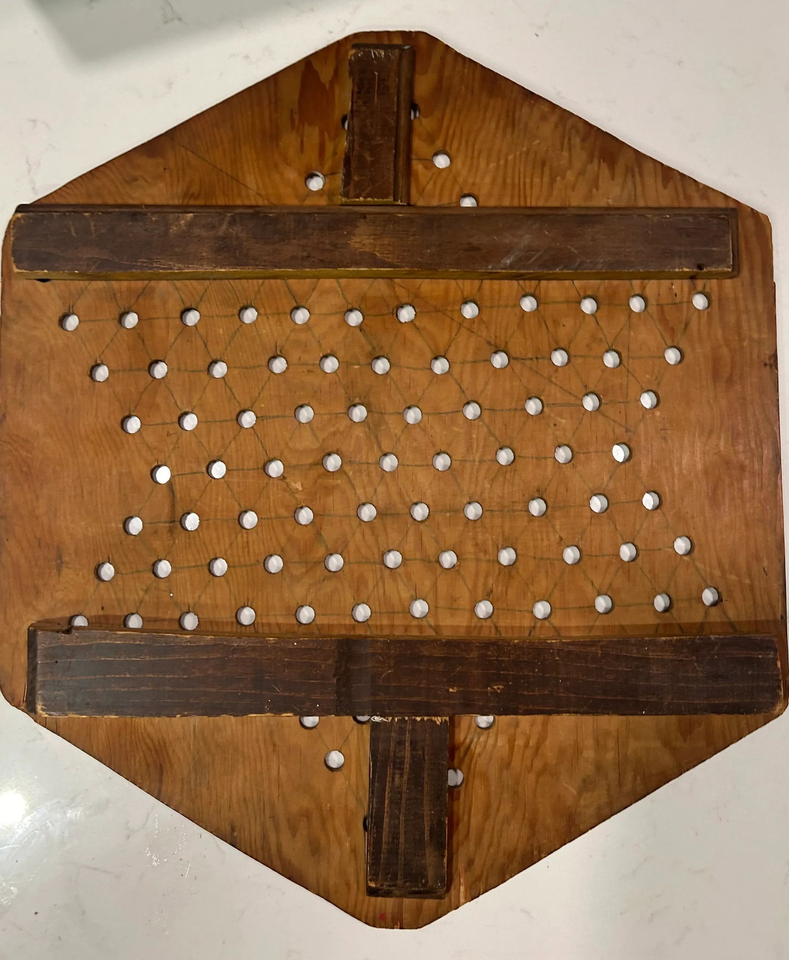 1970's Folk Art Wooden Chinese Checker Board Hanging, Signed by Artist - 3