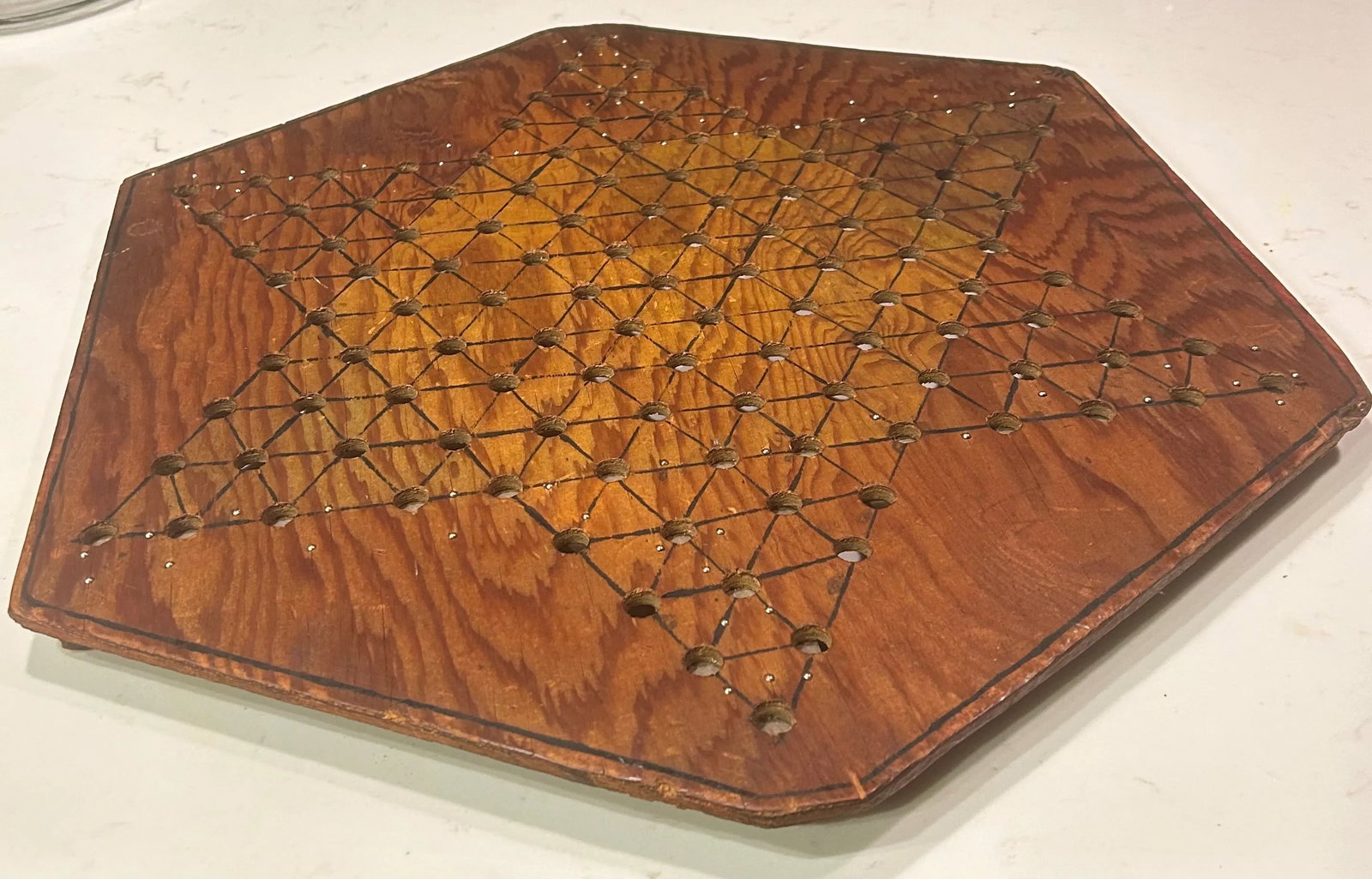 1970's Folk Art Wooden Chinese Checker Board Hanging, Signed by Artist - 7
