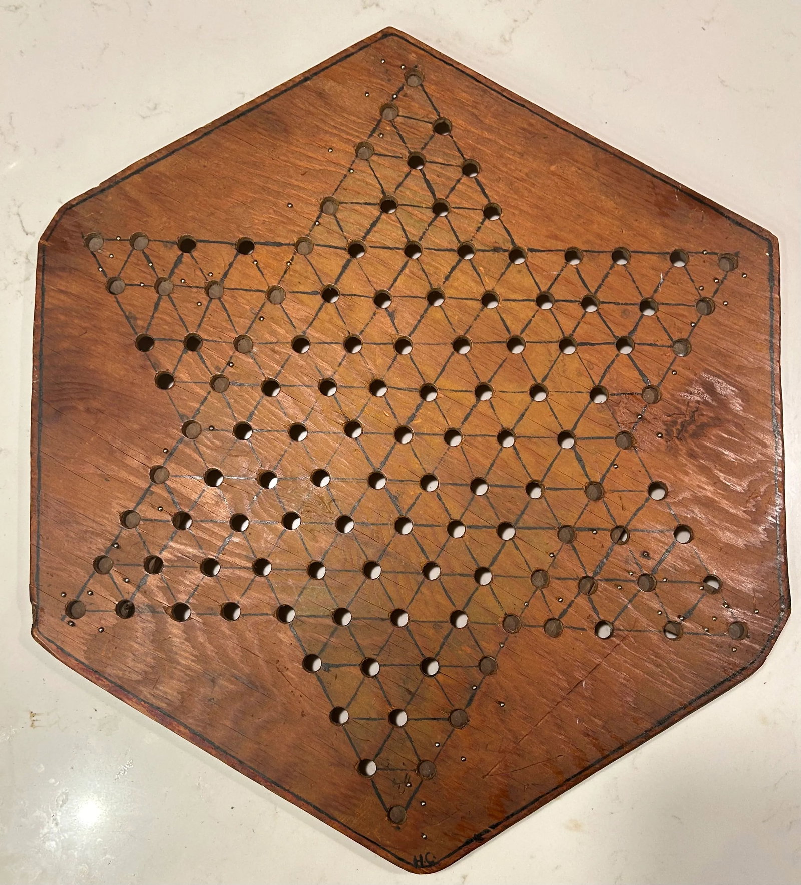 1970's Folk Art Wooden Chinese Checker Board Hanging, Signed by Artist - 8