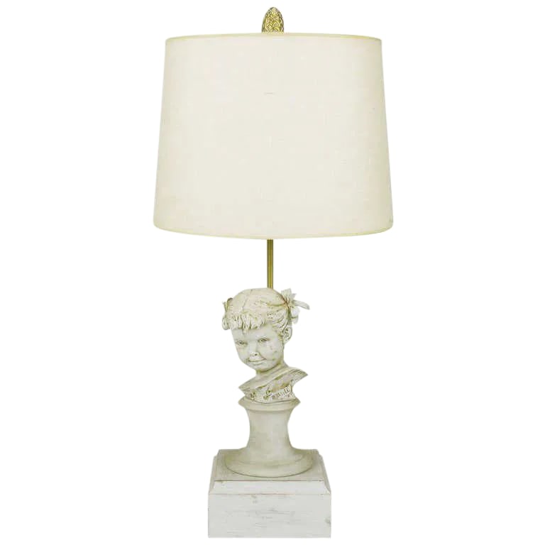 Bruno Merll for Marbro Capodimonte Child Bust Table Lamp: Marbro table lamp featuring a Bruno Merli, capodimonte porcelain bust of a female child on wood plinth base. Sold sans shade. Bruno Merli is known as the premier artist for capodimonte porcelain with