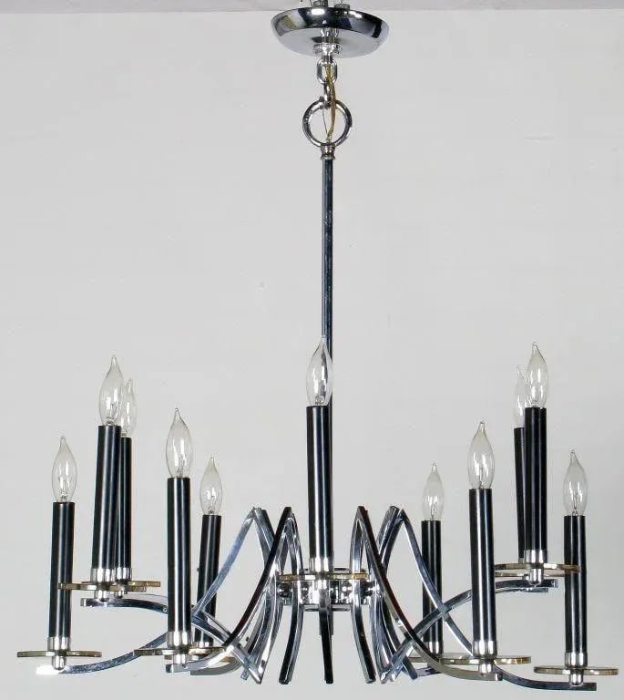 Chrome & Smoked Lucite Twelve-Arm Chandelier - 2