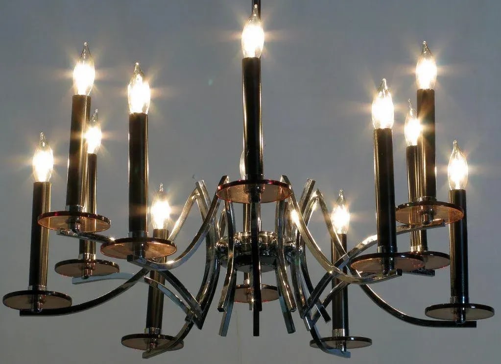 Chrome & Smoked Lucite Twelve-Arm Chandelier - 3