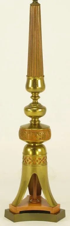 Japanese Fluted Wood & Brass Reverse Trefoil Base Table Lamp - 3