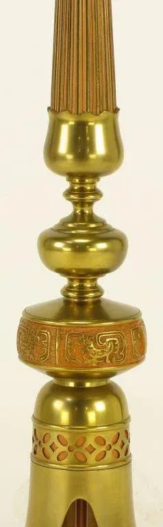 Japanese Fluted Wood & Brass Reverse Trefoil Base Table Lamp - 4