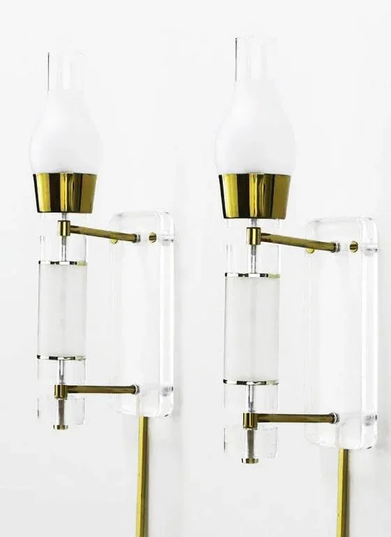 Extraordinary 24" Lucite, Brass & Glass Wall Sconces - a Pair - 2