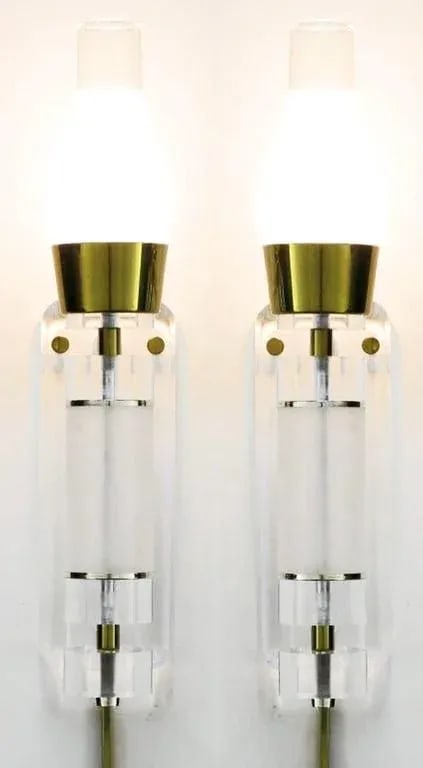Extraordinary 24" Lucite, Brass & Glass Wall Sconces - a Pair - 3