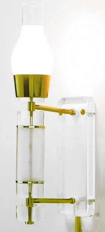 Extraordinary 24" Lucite, Brass & Glass Wall Sconces - a Pair - 4