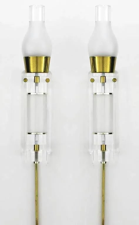 Extraordinary 24" Lucite, Brass & Glass Wall Sconces - a Pair - 5
