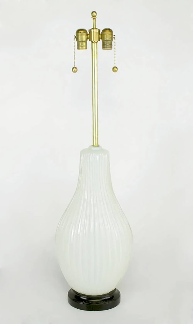 Murano Ribbed Gourd-Form White Opaline Glass Table Lamp - 2