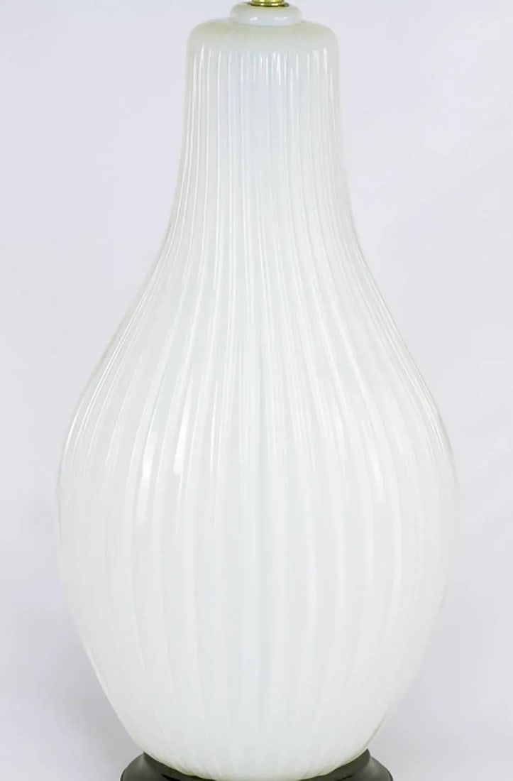 Murano Ribbed Gourd-Form White Opaline Glass Table Lamp - 5