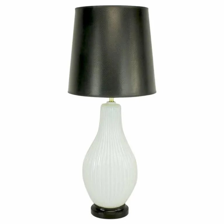 Murano Ribbed Gourd-Form White Opaline Glass Table Lamp - 7