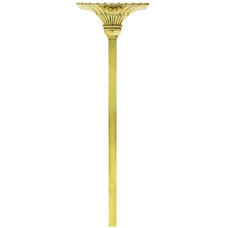 Chapman Lighting Brass Empire Style Wall Mounted Torchiere: Chapman lighting wall mounted torchiere with brass column and fluted up light shade with center on of switch. Incandescent lighting element. Condition: Alterations: Restored Imperfections: Some