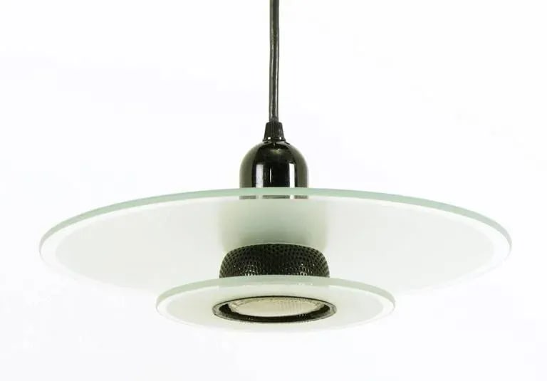 Art Deco Revival Etched Glass and Black Enamel Three-Light Pendant - 6