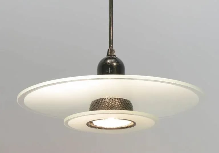 Art Deco Revival Etched Glass and Black Enamel Three-Light Pendant - 7