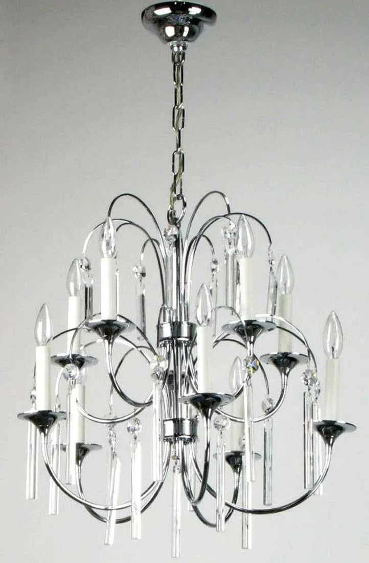 Italian Chrome & Crystal Ten-Arm Waterfall Chandelier - 2