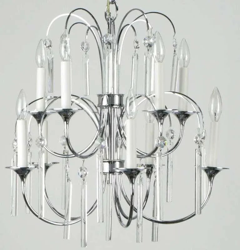 Italian Chrome & Crystal Ten-Arm Waterfall Chandelier - 3