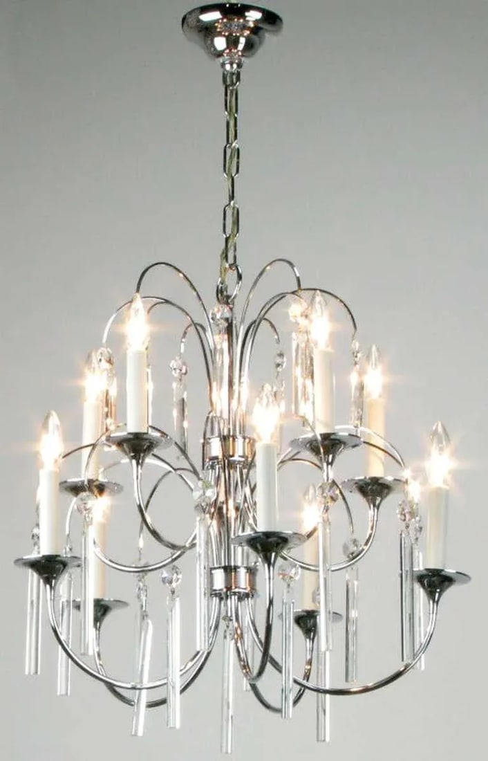 Italian Chrome & Crystal Ten-Arm Waterfall Chandelier - 4