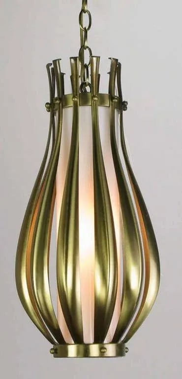 Gourd-Form Brushed Brass and Milk Glass Pendant Light - 2
