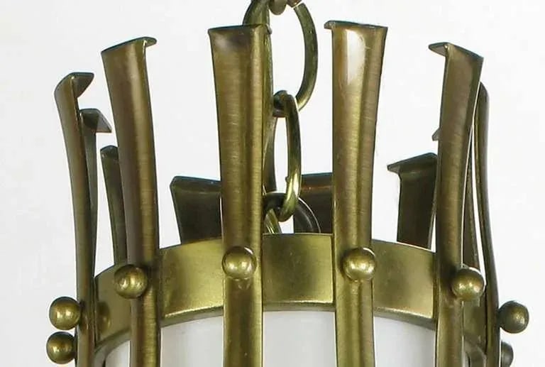Gourd-Form Brushed Brass and Milk Glass Pendant Light - 5