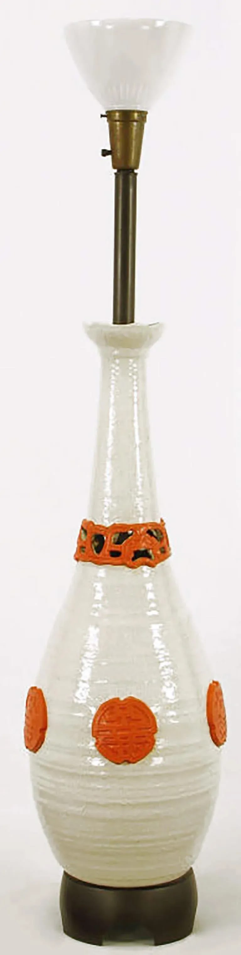 56" Nardini Studio White & Red Reticulated Pottery Table Lamp - 2
