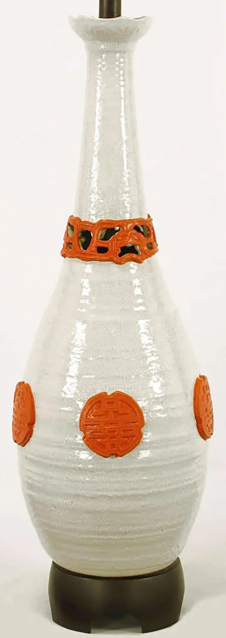 56" Nardini Studio White & Red Reticulated Pottery Table Lamp - 3