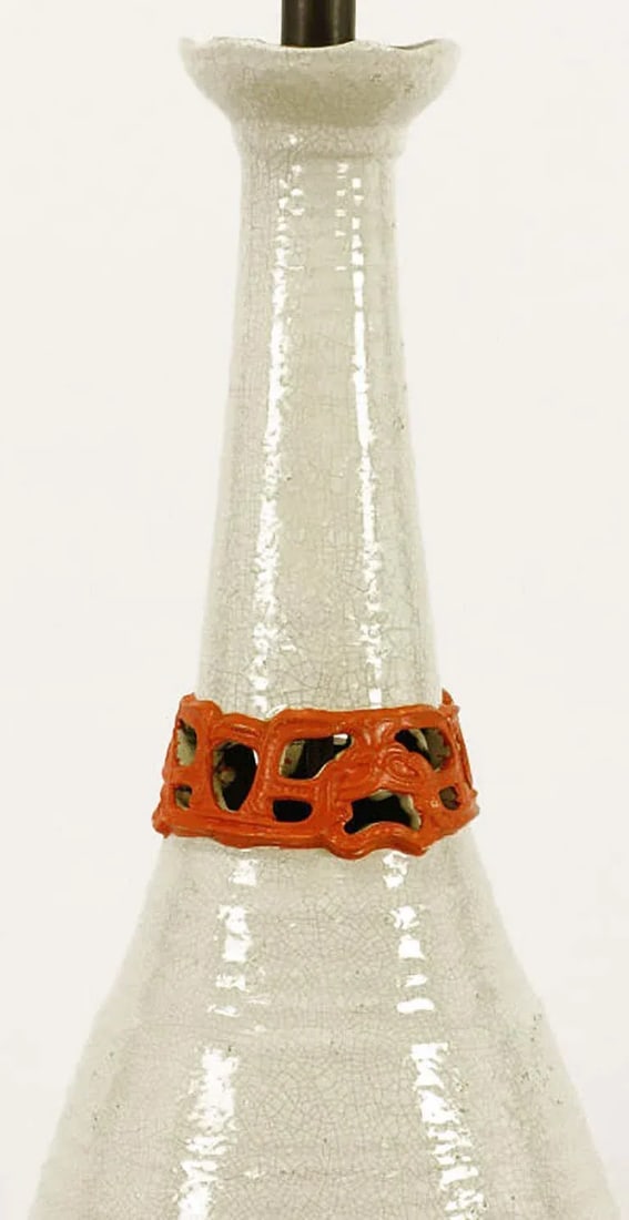 56" Nardini Studio White & Red Reticulated Pottery Table Lamp - 4
