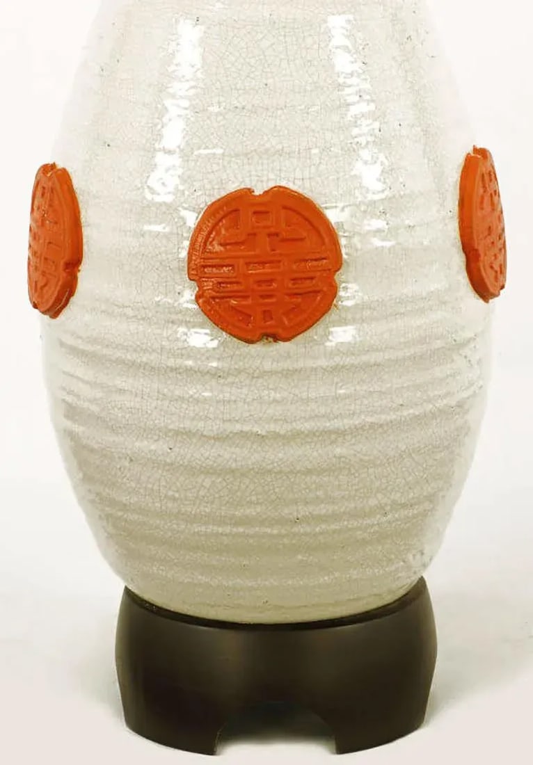 56" Nardini Studio White & Red Reticulated Pottery Table Lamp - 5