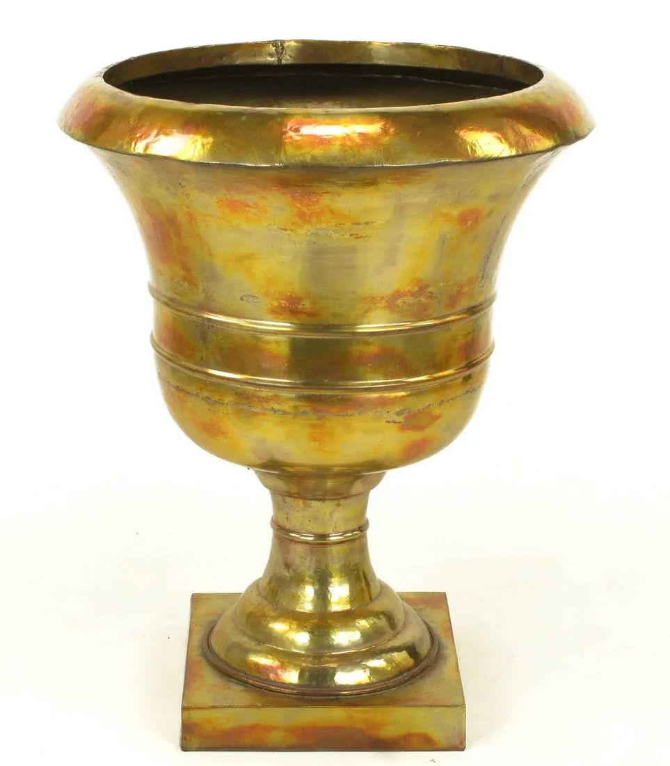 Palatial Tall Acid Rinsed and Hammered Brass Urns - a Pair - 2