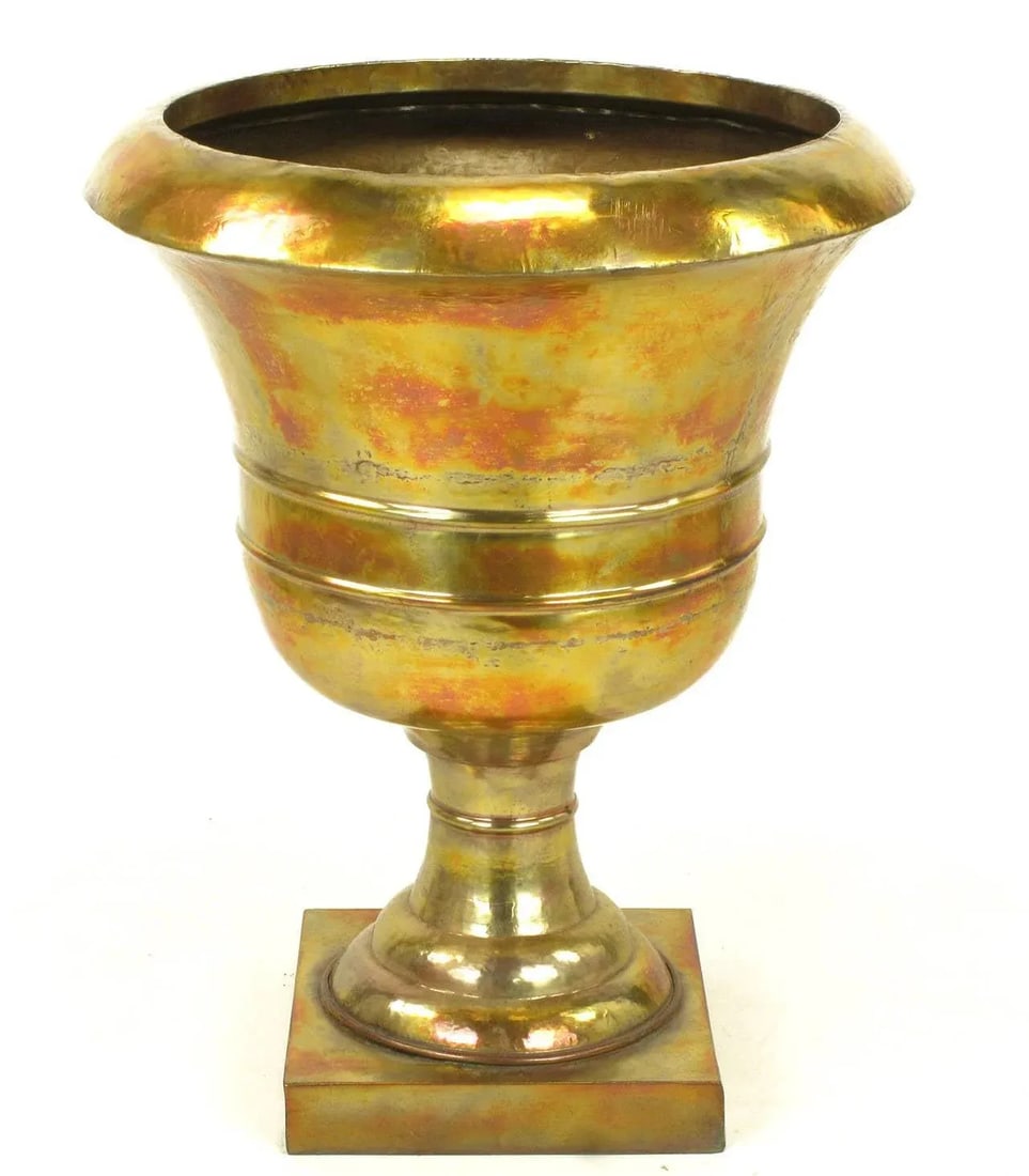 Palatial Tall Acid Rinsed and Hammered Brass Urns - a Pair - 3