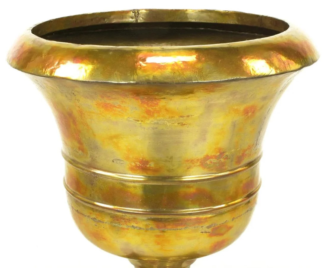 Palatial Tall Acid Rinsed and Hammered Brass Urns - a Pair - 4