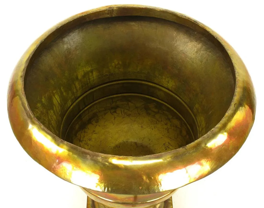 Palatial Tall Acid Rinsed and Hammered Brass Urns - a Pair - 7