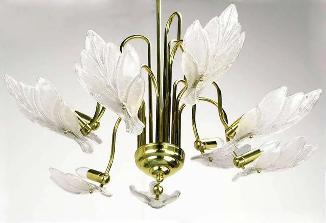Nine-Arm Murano Glass Leaf Chandelier in the Style of Barovier & Toso - 2