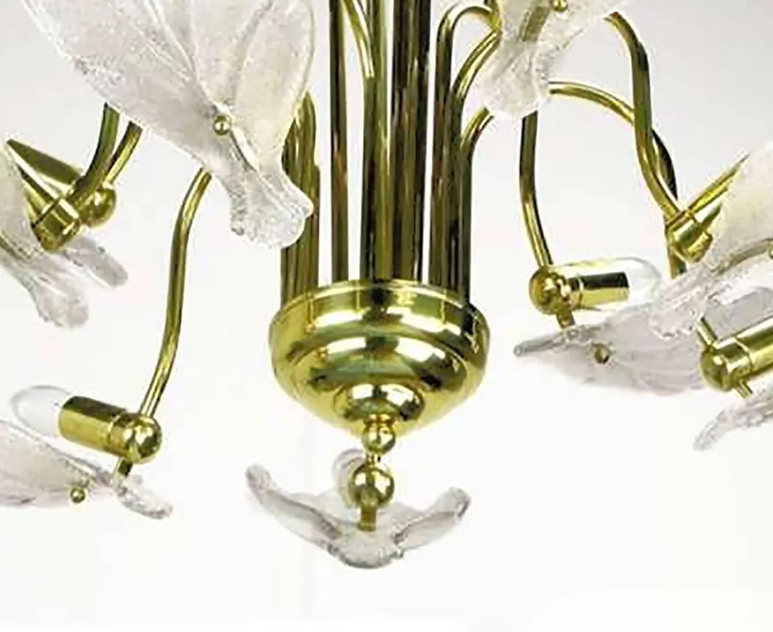 Nine-Arm Murano Glass Leaf Chandelier in the Style of Barovier & Toso - 6