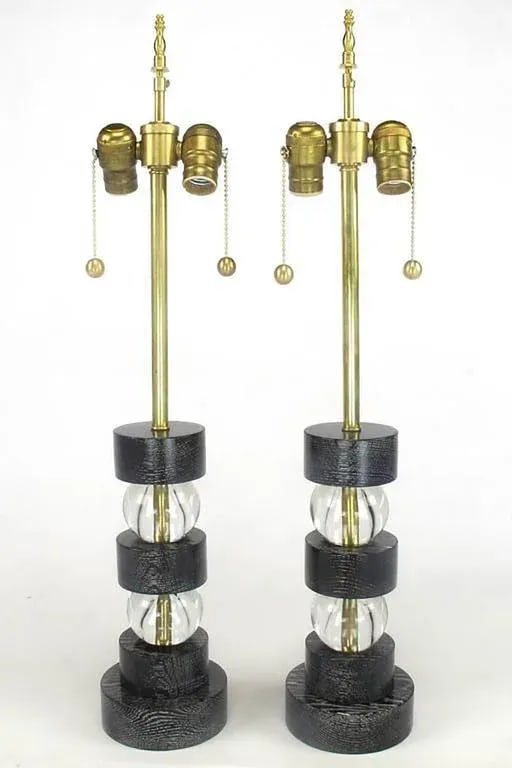 Black Cerused Oak and Crystal Ball Segmented Table Lamps - 2