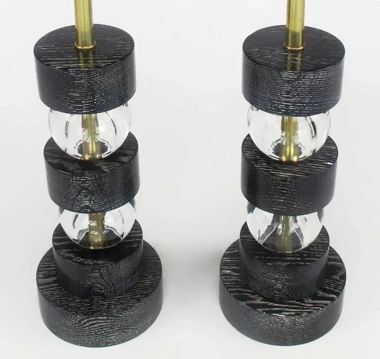 Black Cerused Oak and Crystal Ball Segmented Table Lamps - 3