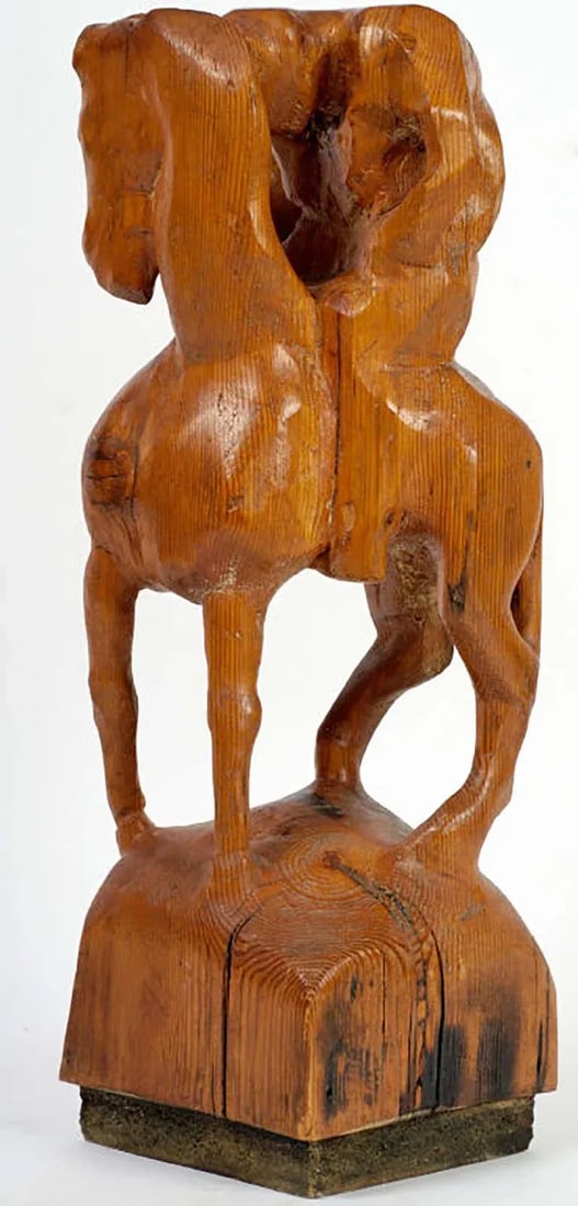 "Horse & Weary Rider" Large Abstract Carved Wood Sculpture - 2