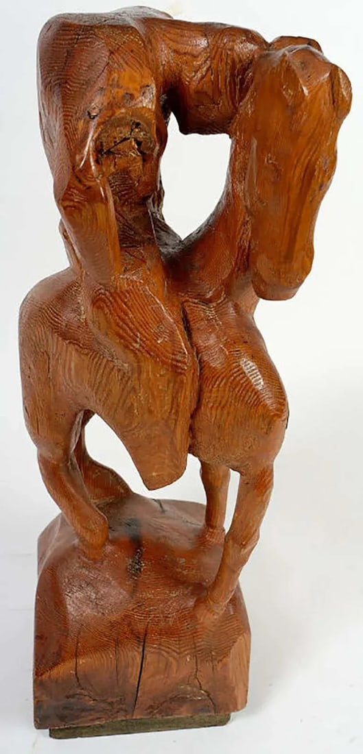 "Horse & Weary Rider" Large Abstract Carved Wood Sculpture - 5