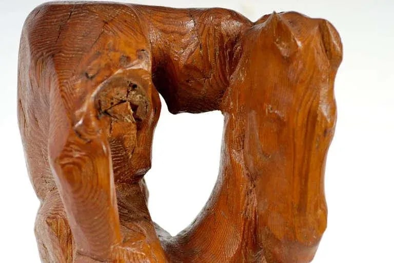 "Horse & Weary Rider" Large Abstract Carved Wood Sculpture - 6