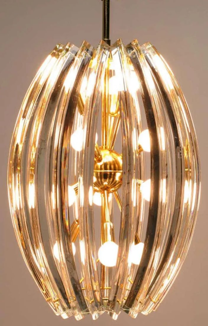 Bent Glass Rib & Brass Chandelier in the Manner of Venini - 2