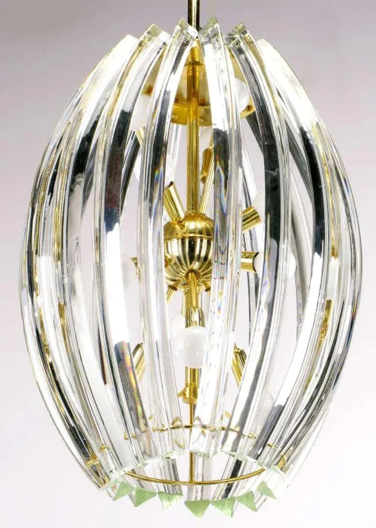 Bent Glass Rib & Brass Chandelier in the Manner of Venini - 3