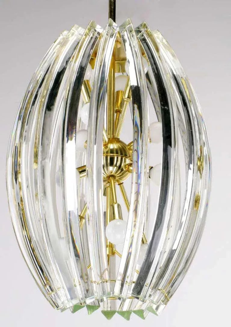 Bent Glass Rib & Brass Chandelier in the Manner of Venini - 4