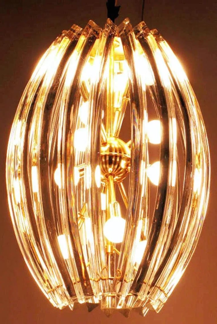 Bent Glass Rib & Brass Chandelier in the Manner of Venini - 6