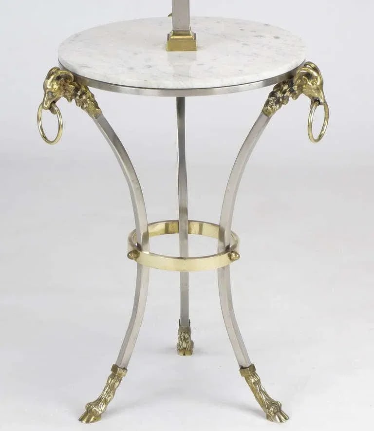 Nickel & Brass Rams Head & Hooved Floor Lamp With Carrera Marble Table Top - 2