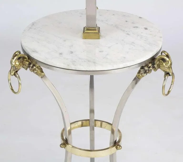Nickel & Brass Rams Head & Hooved Floor Lamp With Carrera Marble Table Top - 4