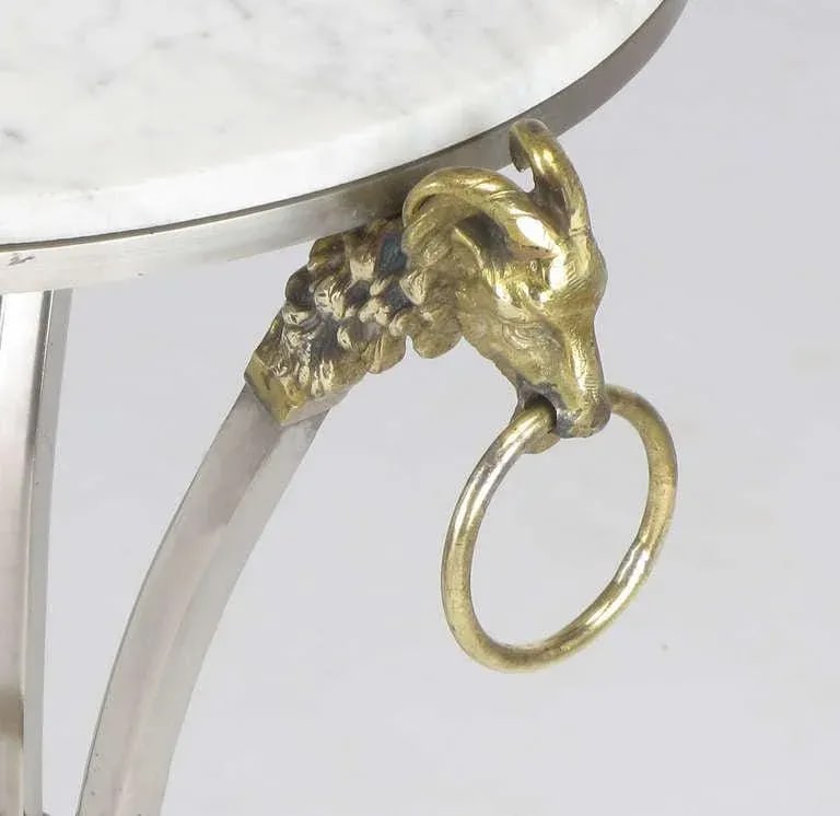 Nickel & Brass Rams Head & Hooved Floor Lamp With Carrera Marble Table Top - 5