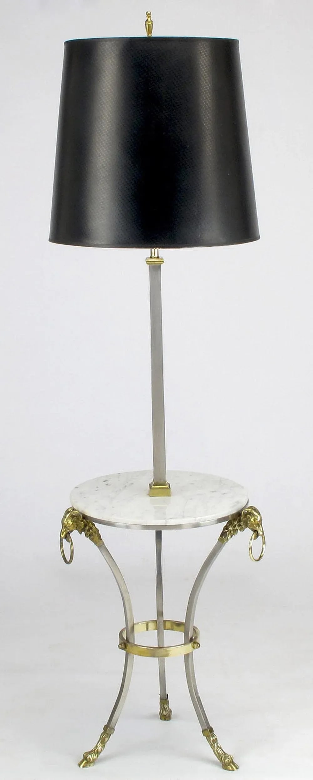 Nickel & Brass Rams Head & Hooved Floor Lamp With Carrera Marble Table Top - 7