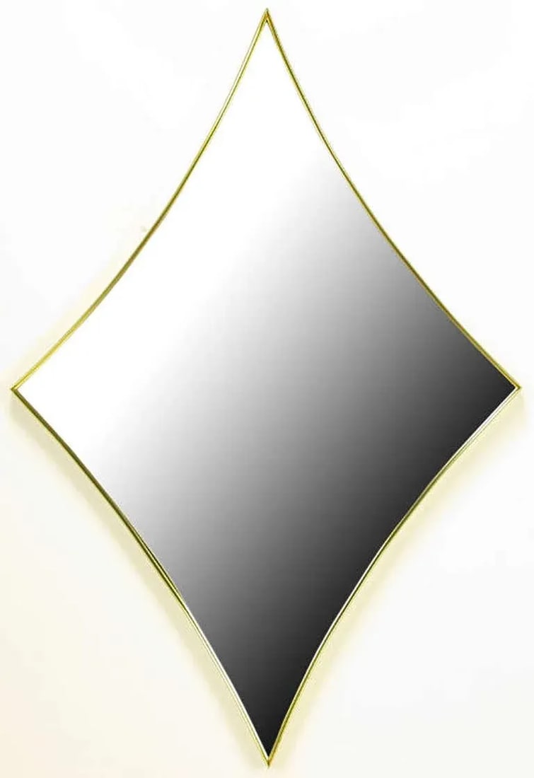 1960s Brass Rhombic Arc Framed Mirror - 2